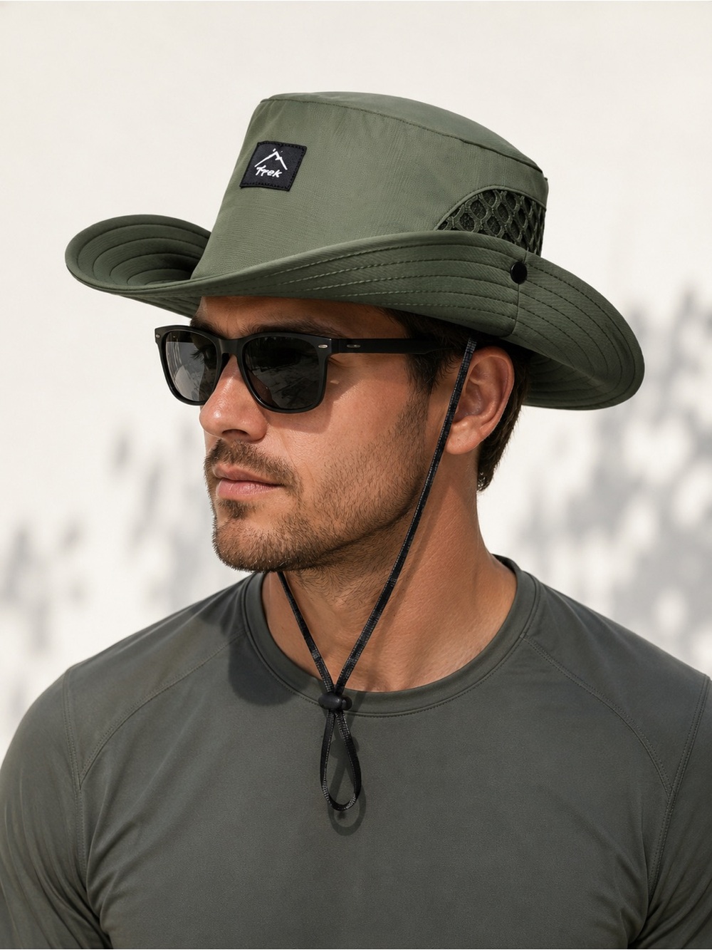 Army Green Wide Brim Sun Hat | Breathable Mesh | Adjustable Chin Strap | UPF Out